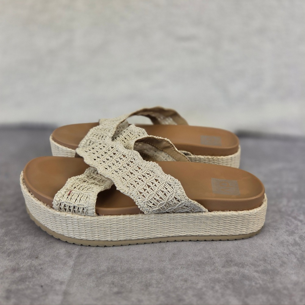 DV Dolce Vita Womens Crochet Platform Slide Sandals Cream Tan Woven Boho